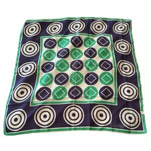 Italian Acetate Art Scarf Vintage Jacques Piaget Navy Green Geometric 27" Square